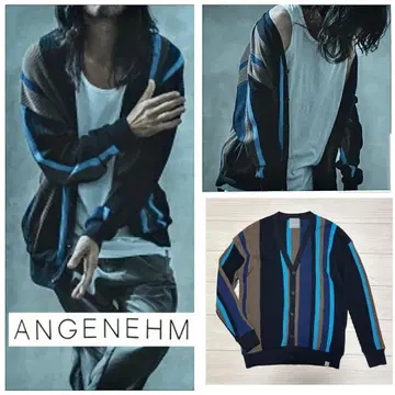 새상품급 ANGENEHM 앙게네임 멀티 스트라이프 니트 가디건 F