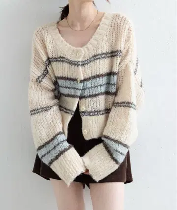 Kastane 2025AW 보더 모헤어 라이크 니트 색스 블루