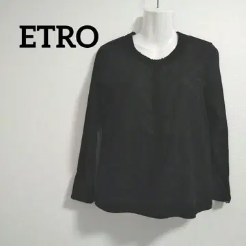 ky216 ETRO 긴팔 블라우스 상의 블랙 다마스크 무늬