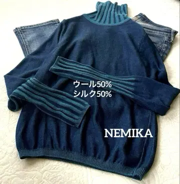 미사용 레리안 NEMIKA 울 실크 일본제 고급 터틀넥 니트