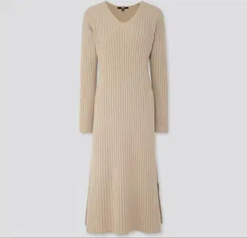 새상품 UNIQLO/유니클로 와이드 리브 V넥 니트 롱 원피스 XL