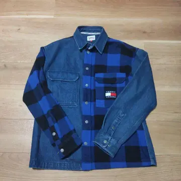 TOMMY JEANS 파랑 블랙 체크 긴팔 셔츠