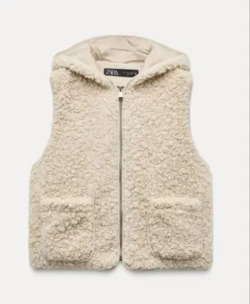 ZARA 자라 보아 원단 후드 부착 베스트 S