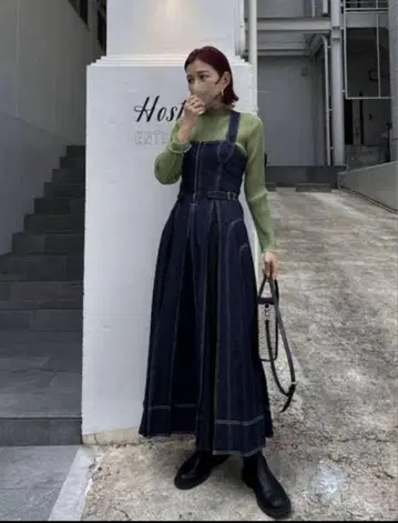 CASA FLINE 카사플라인 프론트 후크 데님 롱 원피스
