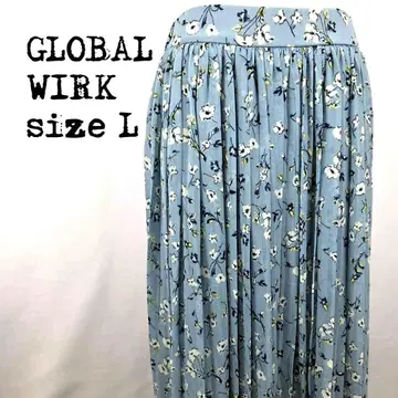 GLOBAL WORK 글로벌 워크 꽃무늬 플리츠 스커트 L 사이즈 블루
