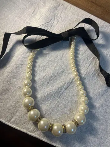 진주 목걸이 블랙 리본