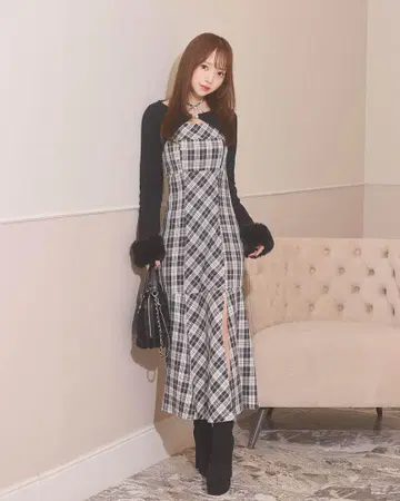 michellMacaron 미셸 마카롱 볼레로 체크 롱 원피스