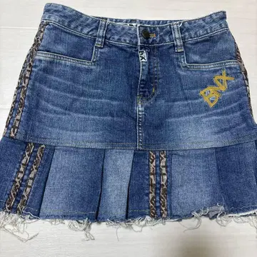 데님 플리츠 미니 스커트 BAK 자수
