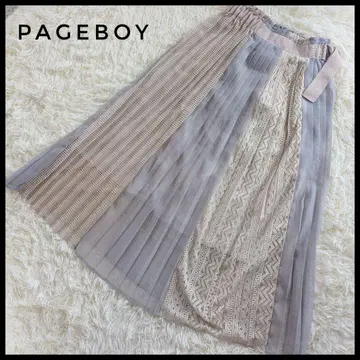 [새상품급] PAGEBOY 디자인 레이스 플리츠 스커트 그레이 계열