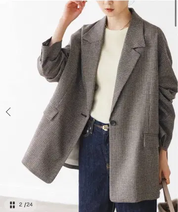 NOBLE 오버 사이즈 체크 자켓 브라운