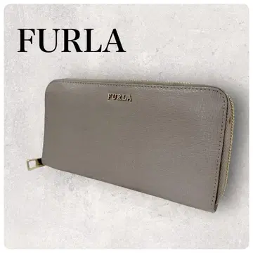 세련된 FURLA 훌라 로고 메탈 가죽 천연 가죽 라운드 지퍼 장지갑
