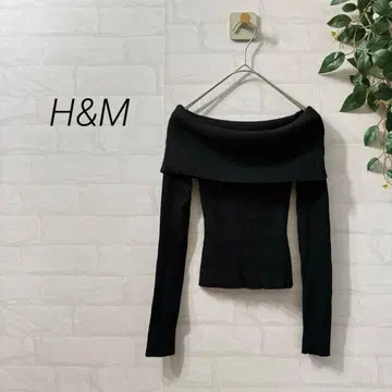 [ H&M ] 오프숄더 긴팔 리브 니트 (XS) 블랙 숏 기장 핏