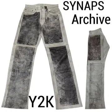 Archive Y2K SYNAPS 시냅스 페인트 카우 가죽 팬츠