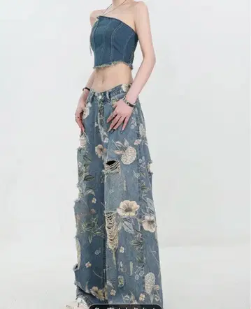 꽃무늬 데미지 데님