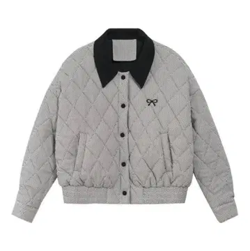 퀼팅 자켓 체크 그레이 충전솜 자켓 숏 기장