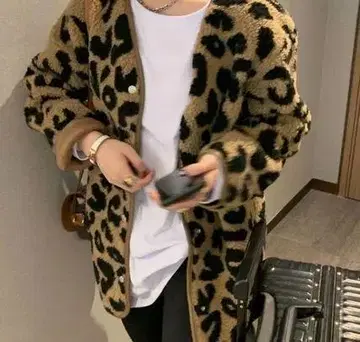 레오파드 보아 노카라 자켓 플리스 자켓 보아 코트