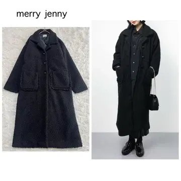 메리제니 프릴 포켓 코트 보아 푸들 보아 롱 블랙