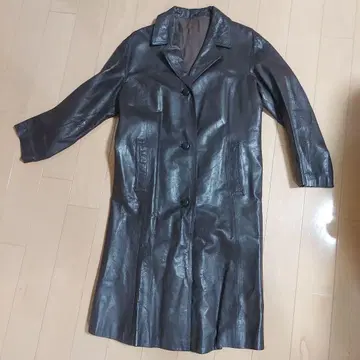 브라운 롱 가죽 자켓 백 벨트