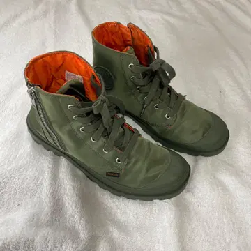 PALLADIUM 올리브 컬러 하이컷 부츠 지퍼 포함