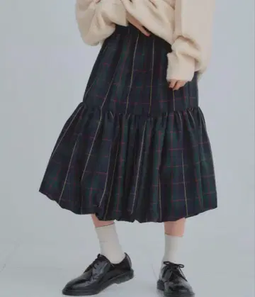 manana suerte 타탄 체크 벌룬 스커트