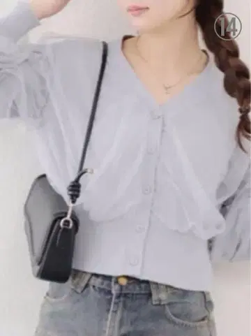 새상품 OLIVE des OLIVE 튤 레이어드 가디건 색스