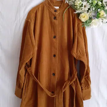SHIPSany 카멜 코듀로이 긴팔 셔츠 원피스