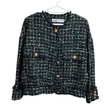[ used ] ZARA 트위드 자켓 골드 버튼 그린