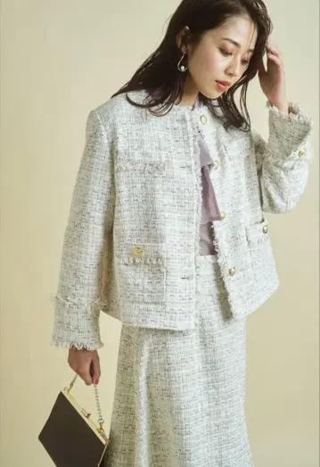 화이트 트위드 자켓 스커트 셋업