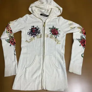 Ed Hardy 에드하디 집업 니트 스웨터 화이트 꽃무늬