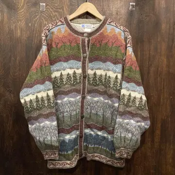 Icelandic Design 크루넥 가디건 올 패턴 울 니트