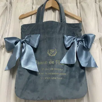 Maison de FLEUR 더블 리본 토트 벨로아 블루