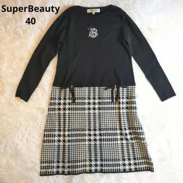 Super Beauty 블랙 체크 무늬 원피스 40