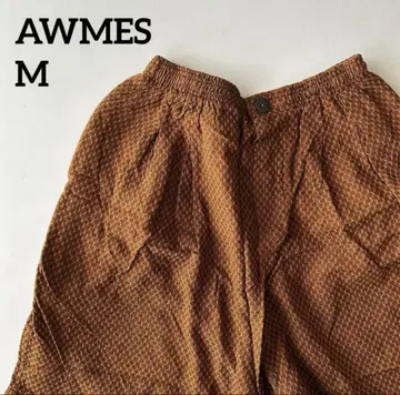 *AWMES 오렌지 브라운 패턴 코튼 숏팬츠