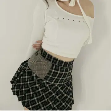 andmary Coco check pleats skirt