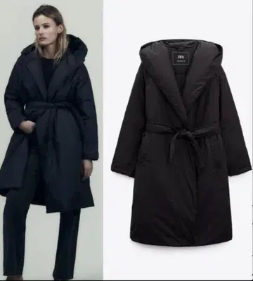 ZARA 후디드 퀼팅 코트 블랙