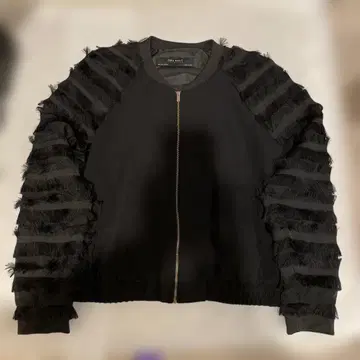ZARA 지퍼 가디건 소매 프릴 블랙