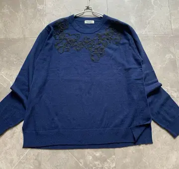 Plantation 플랜테이션 자수 니트 코튼 울 네이비