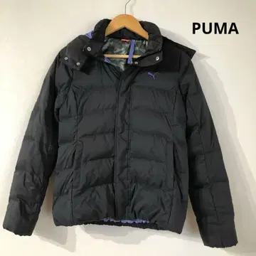 [ 새상품급 ] PUMA 블랙 다운 자켓 카모 패턴 여성용 후드 부착