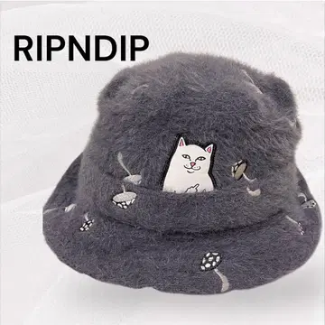 RIPNDIP 버킷햇 그레이 보아 고양이 버섯 자수
