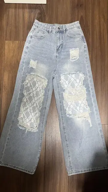 레이스 데님 팬츠