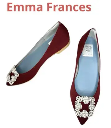 새상품급 Emma Frances 비쥬 장식 플랫슈즈 와인 레드