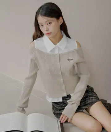 택 포함 미사용 새상품 CHICO 셔츠 레이어드 2way 가디건 베이지