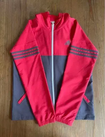 adidas 후드 부착 윈드브레이커 레드/그레이 M