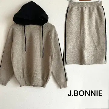 J.BONNIE 니트 후드티 스커트 무릎 기장 셋업 베이지 블랙