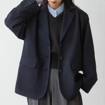 네이비 루즈 테일러드 자켓
