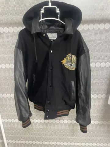 MacBeth 바시티 자켓 L 블랙 가죽 소매 탈부착 가능한 후드