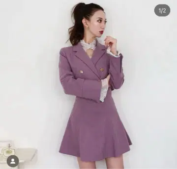 로얄 파티 퍼플 더블 브레스트 스커트 셋업