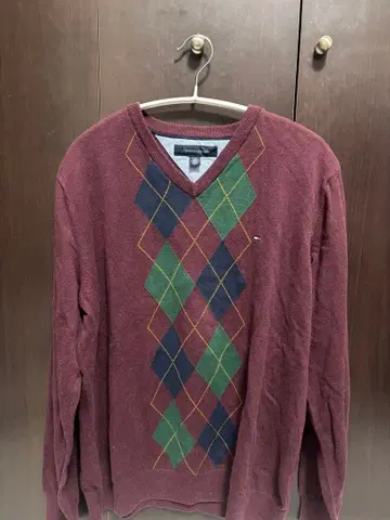 TOMMY HILFIGER 버건디 아가일 스웨터 L
