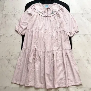 PINKHOUSE 피터 토끼 자수 티어드 원피스 핑크