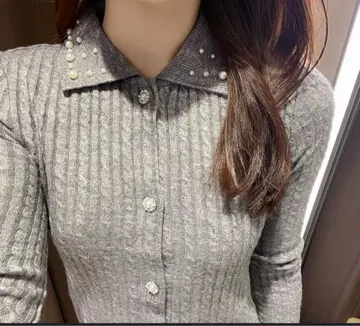 ZARA 주얼 넥 크롭 니트 자켓 그레이